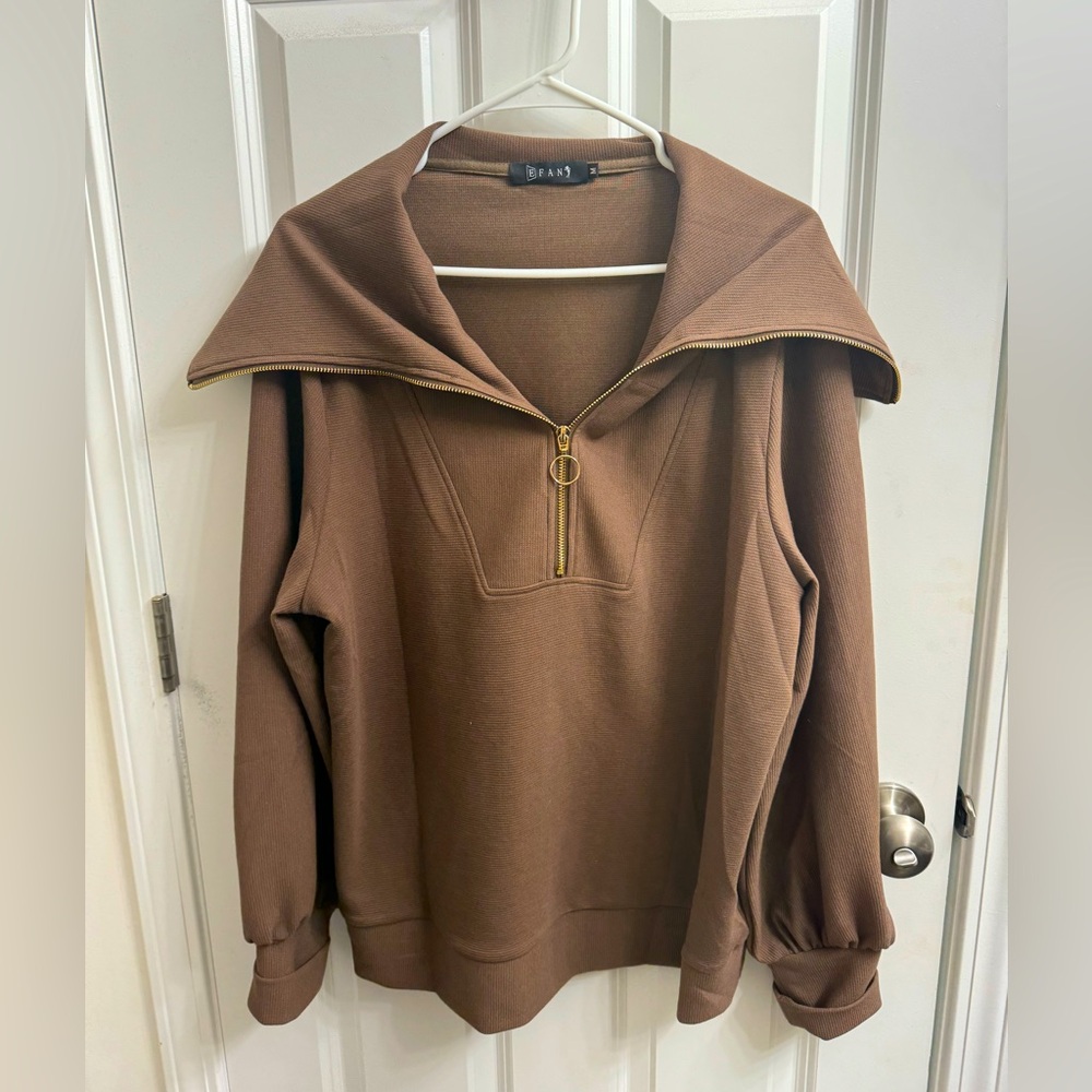 EFAN Womens Half Zip Pullover Oversized Sweatshirt - Brown - M